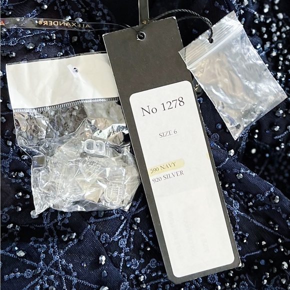 Alexander By Daymor Beaded Gown Maxi Slit Dress Wedding Off-Shoulder Navy 6 NWT - Picture 4 of 8